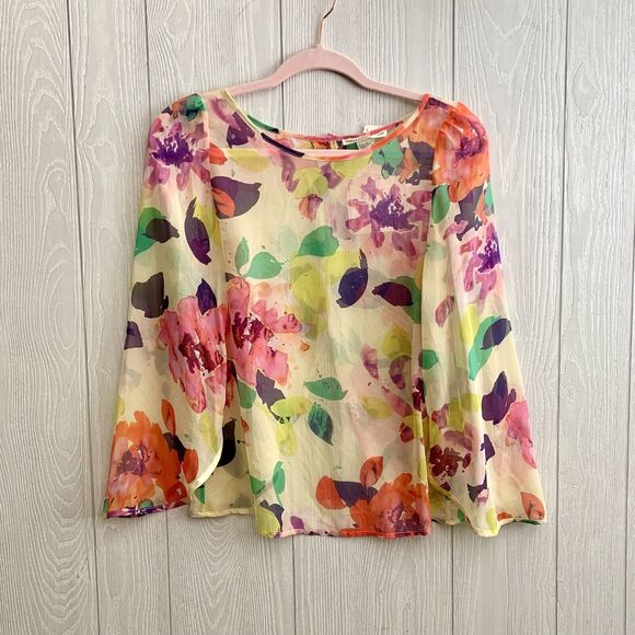 Threads For Thought Angelique Silk Top Fawn Yellow Sheer Floral XS NWT - Picture 1 of 6